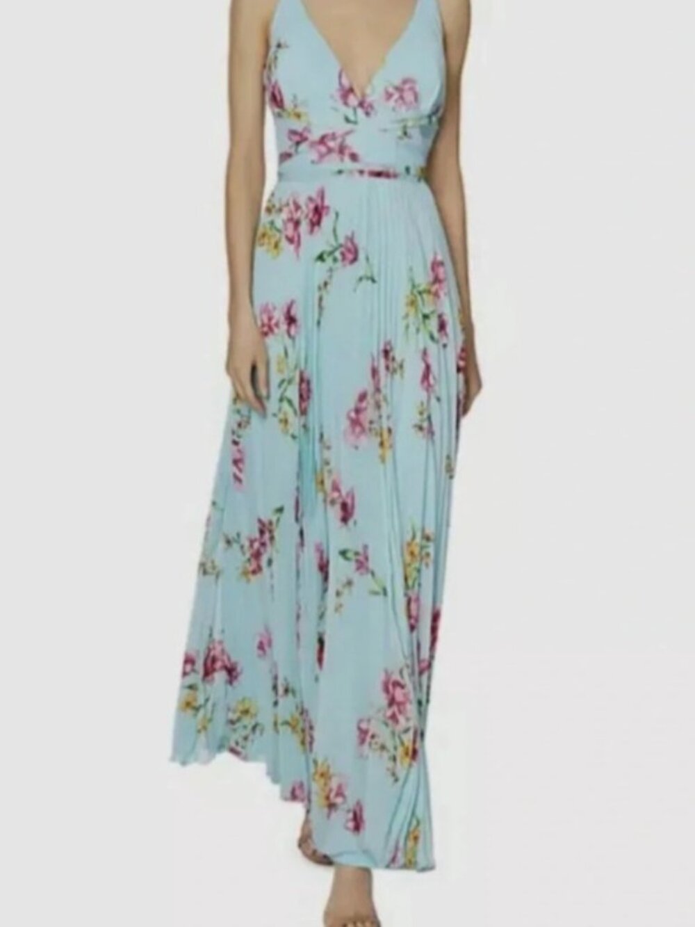 Laundry By Shelli Segal Blue Floral Pleated Maxi Dress - Picture 1 of 6